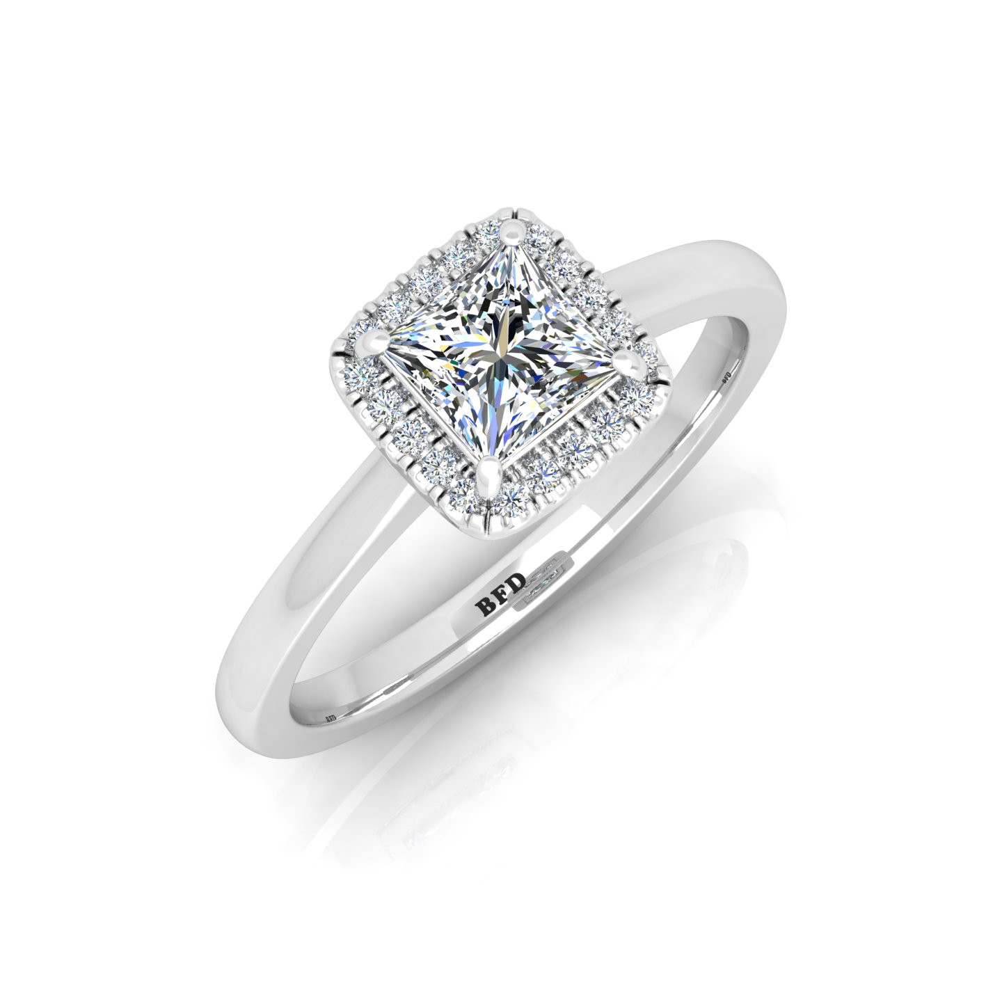 0.50 Ct Natural Prong Setting Princess Shape Plain Shoulder Halo Diamond Engagement Rings