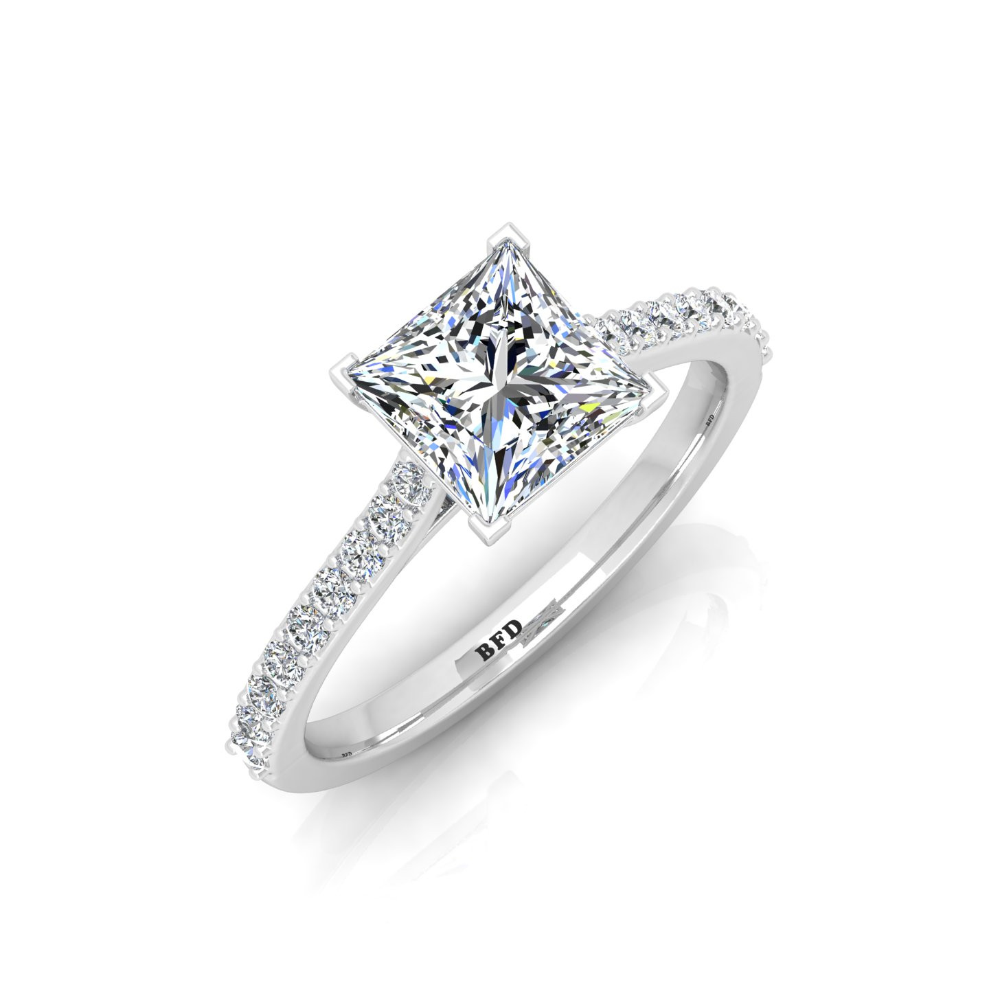 0.50 Ct Princess Cut & Round Diamond Open Pave Set Engagement Ring In Gold & Platinum