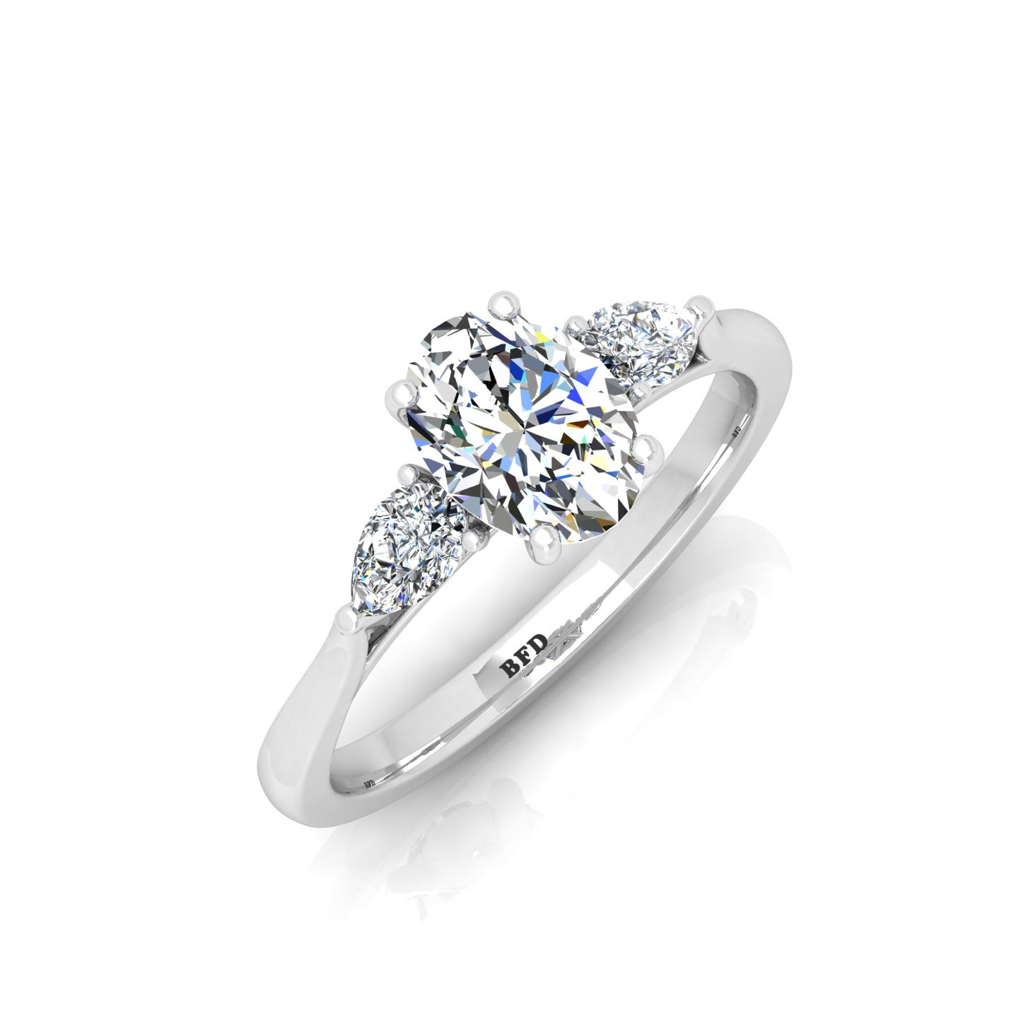 D-E / VS 4 Prong Oval And Pear Diamond Trilogy Engagement Rings- 1.00 Ct 