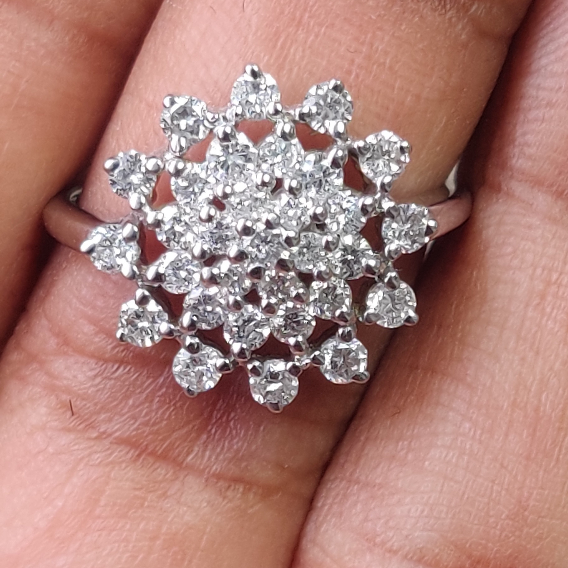 Cushion cut diamond rubover set cluster ring in platinum, 1467