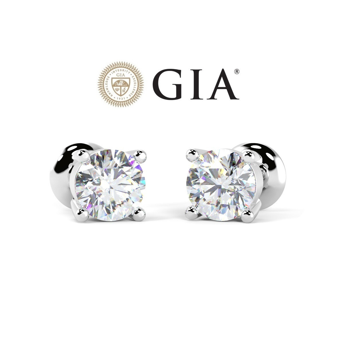 GIA CERTIFIED 1.06CT ROUND DIAMOND STUD EARRING FOR WOMEN'S IN 18K WHITE GOLD  ( EX EX EX)