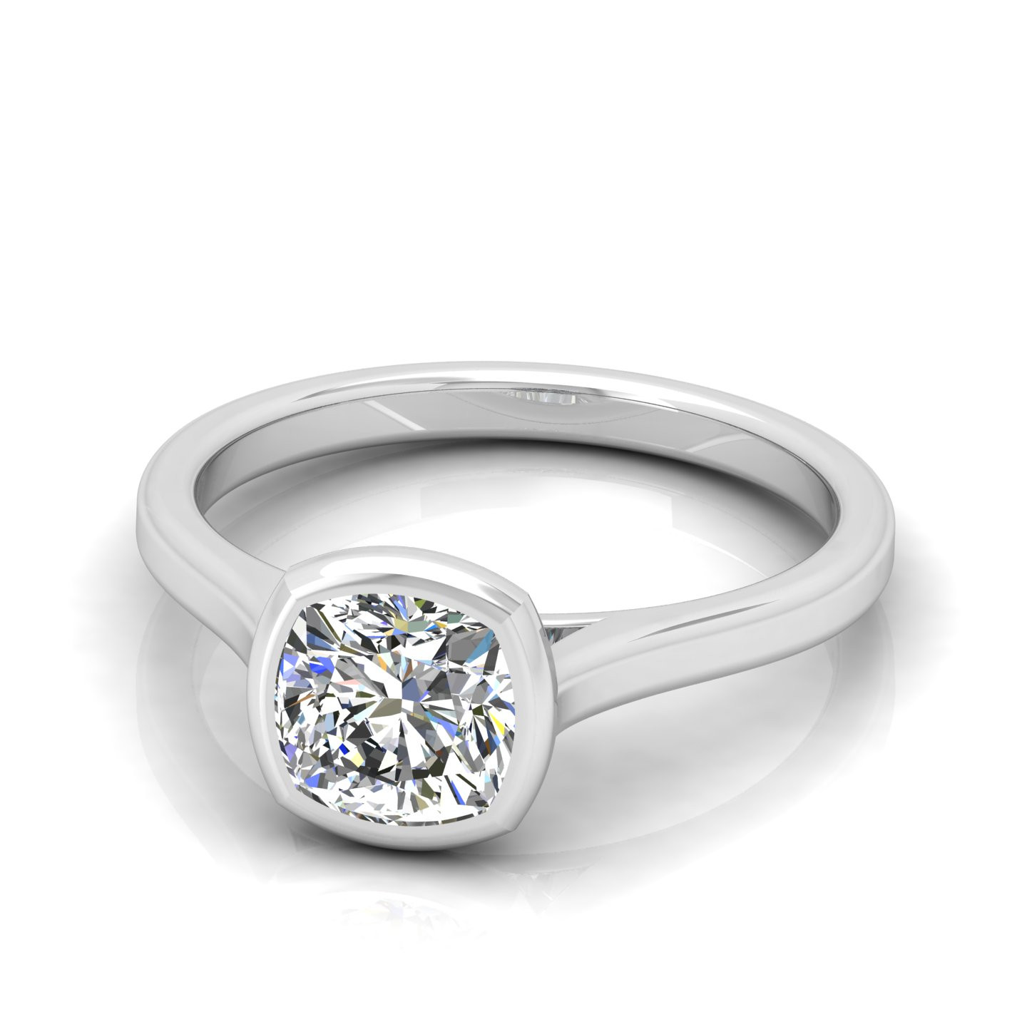 Comfort Fit Bezel Set Cushion Diamond Solitaire Engagement Ring