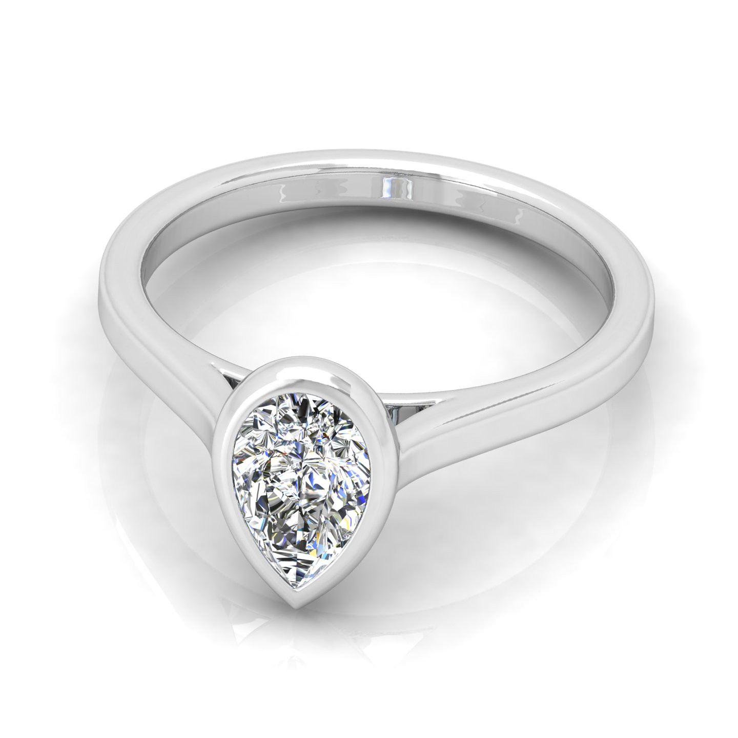 Comfort Fit Bezel Set Pear Diamond Solitaire Engagement Ring