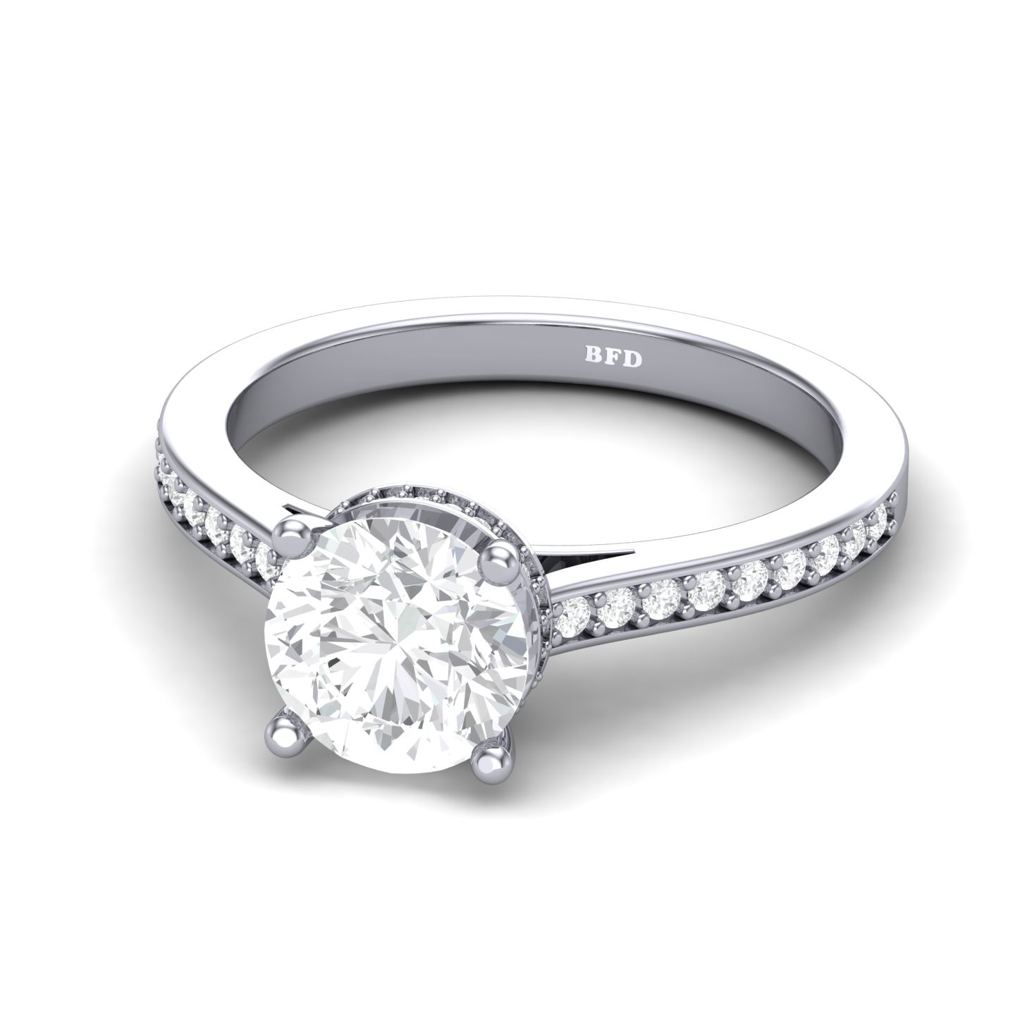 Claw Set Round Diamond Hidden Halo Engagement Ring