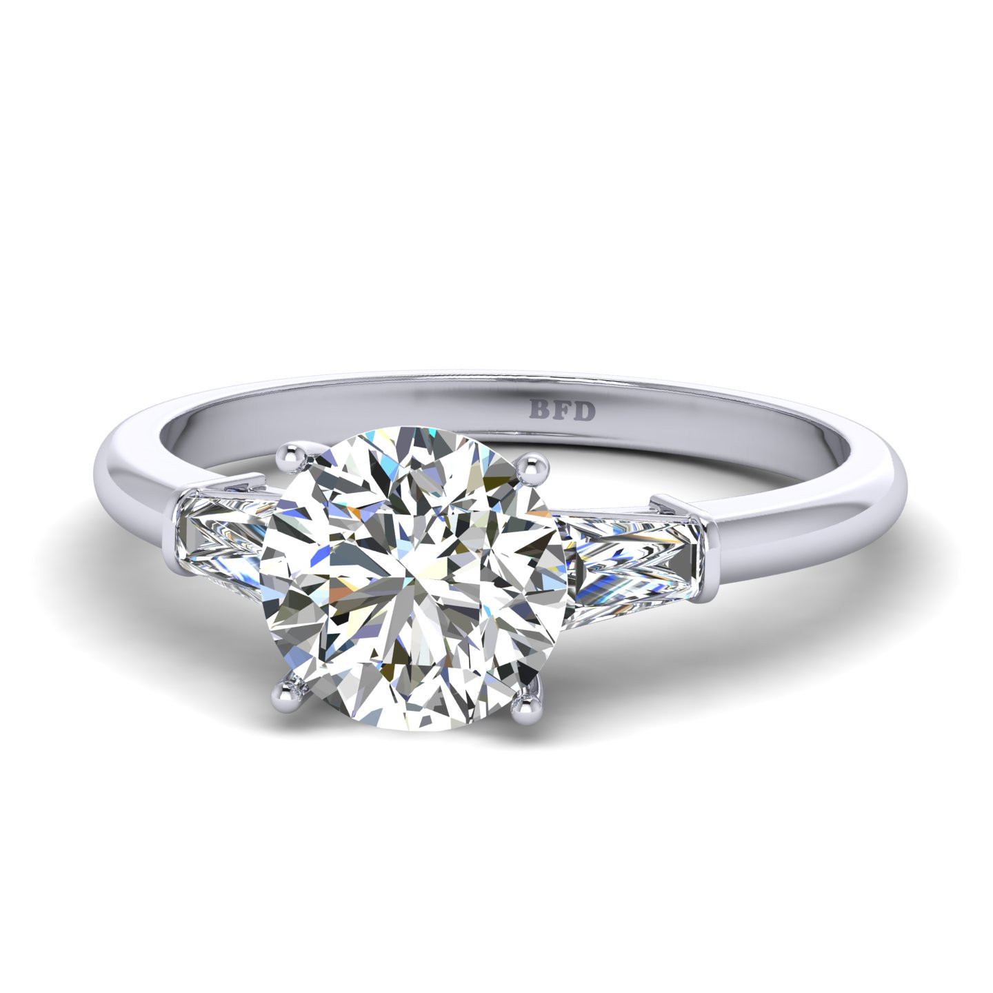 Round And Baguette Diamond Trilogy Engagement Ring