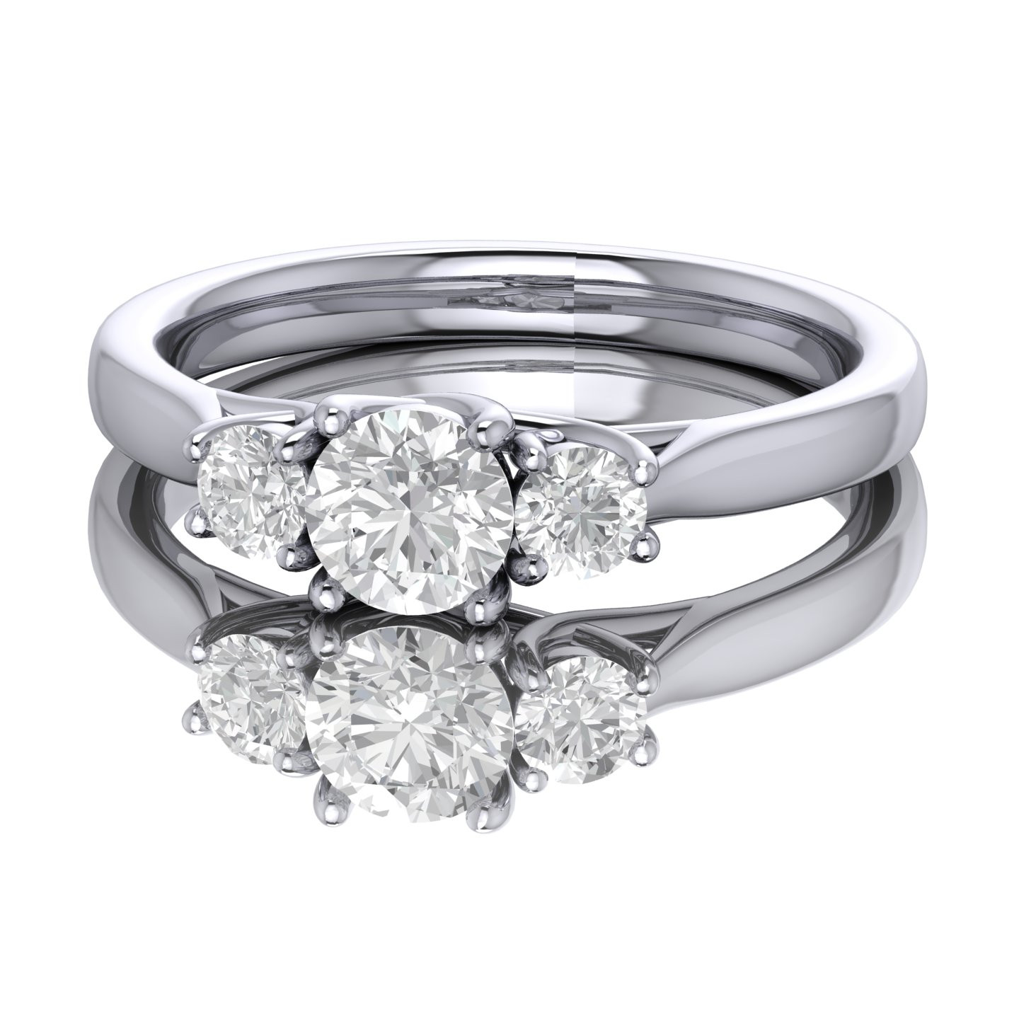 Crossover Prong set Round Diamond Trilogy Engagement Ring