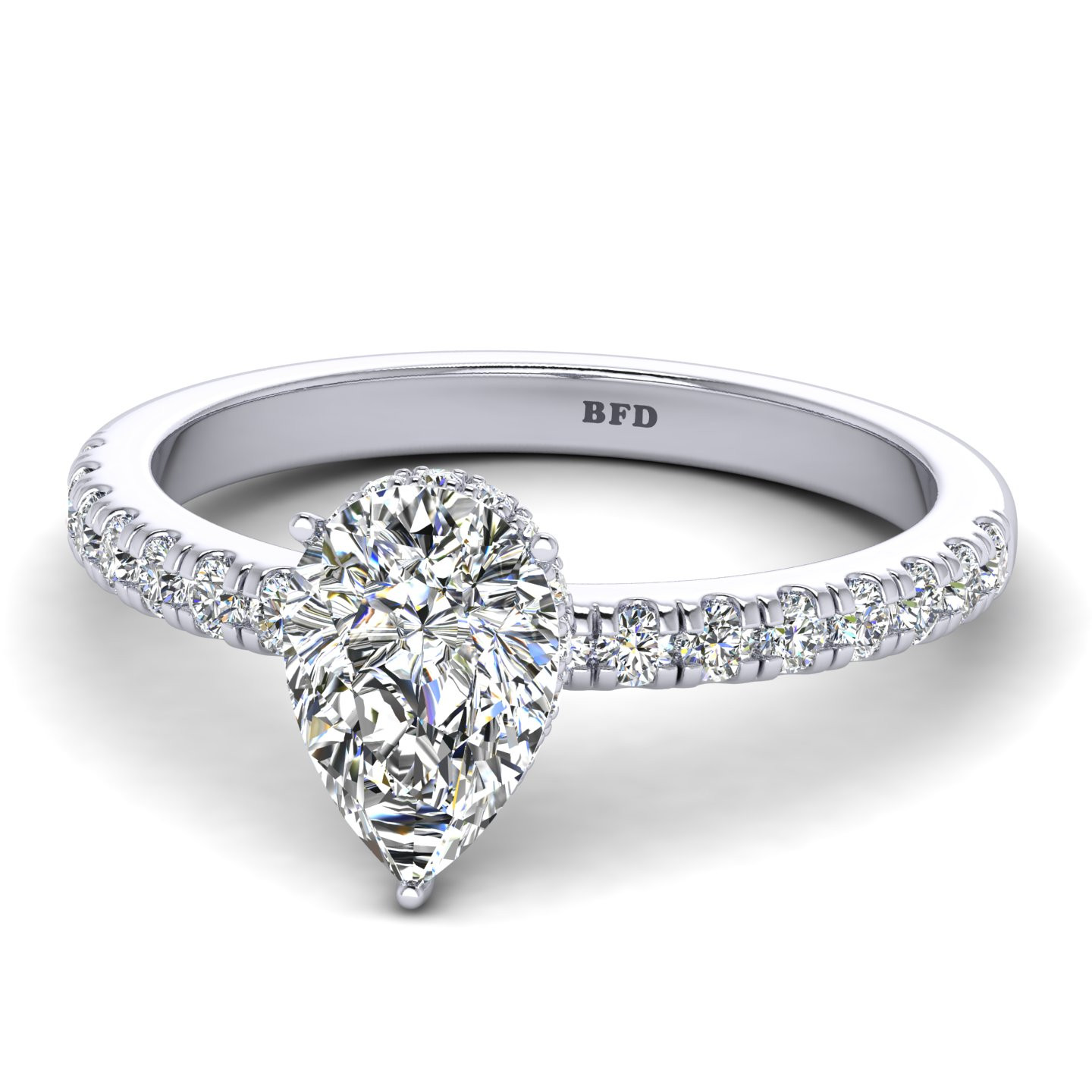 Pear Shape Diamond Hidden Halo Engagement Ring