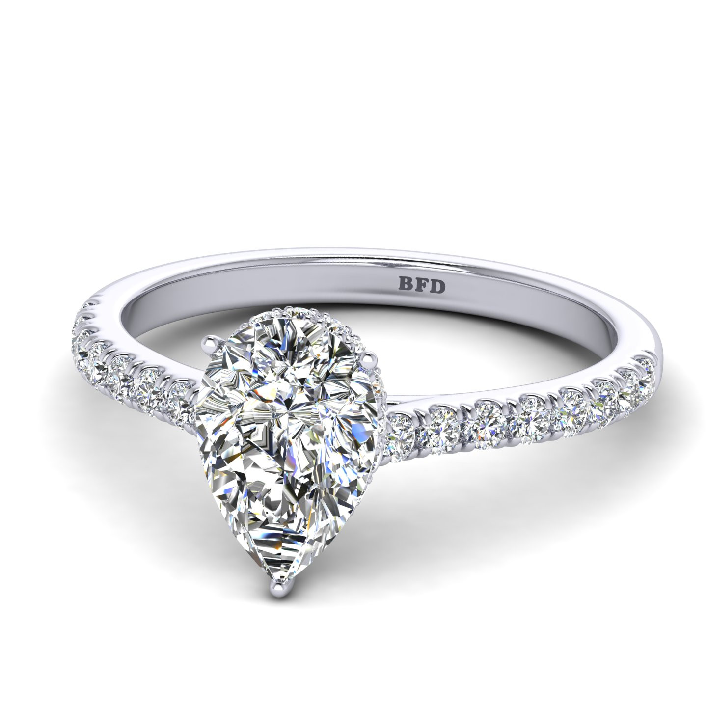 Pear Diamond Designer Cathedral Hidden Halo Engagement Ring 