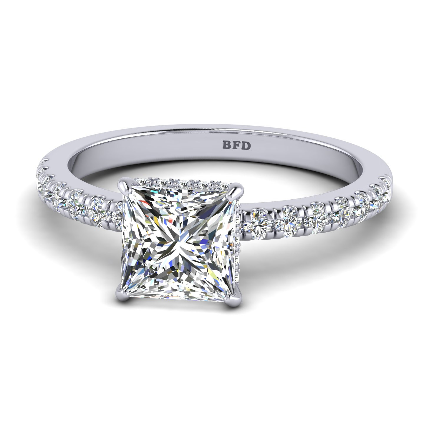 Comfort Fit Princess Cut Diamond Hidden Halo Engagement Ring