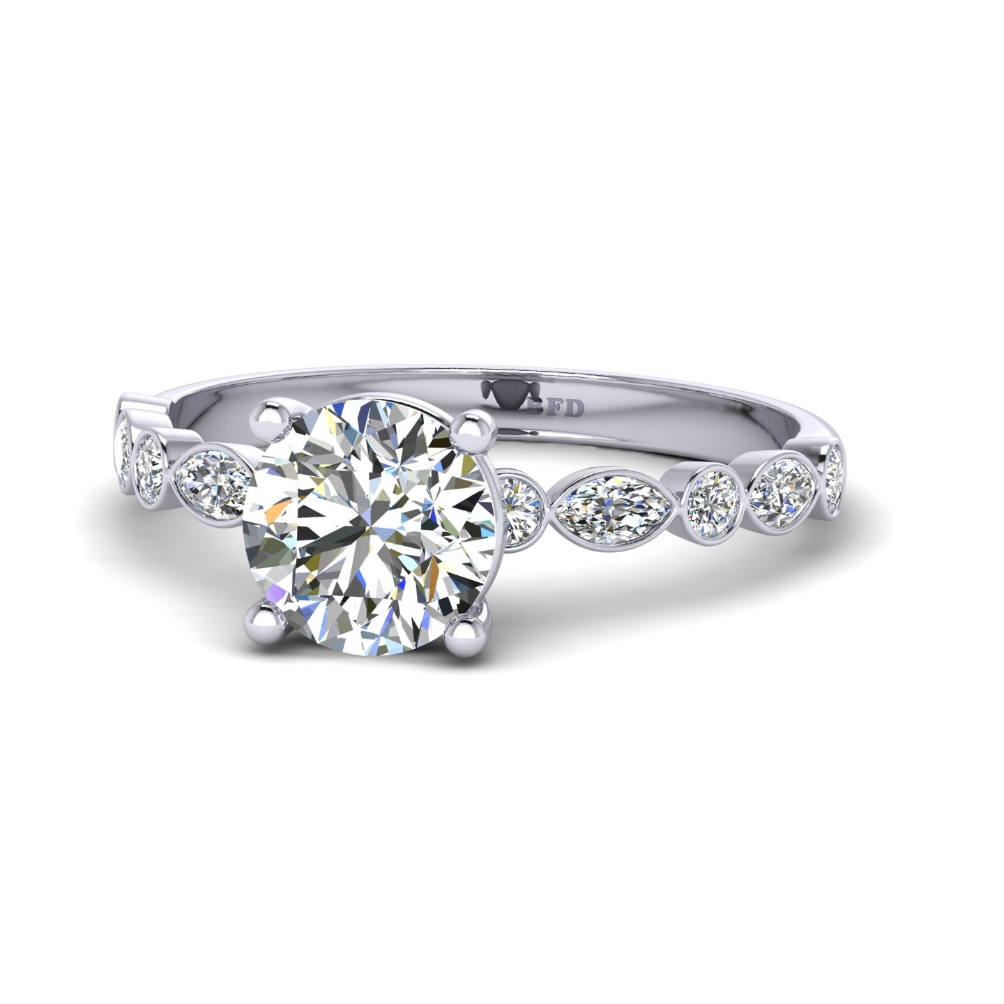 Round Diamond Bezel Set Multi Stone Engagement Ring 