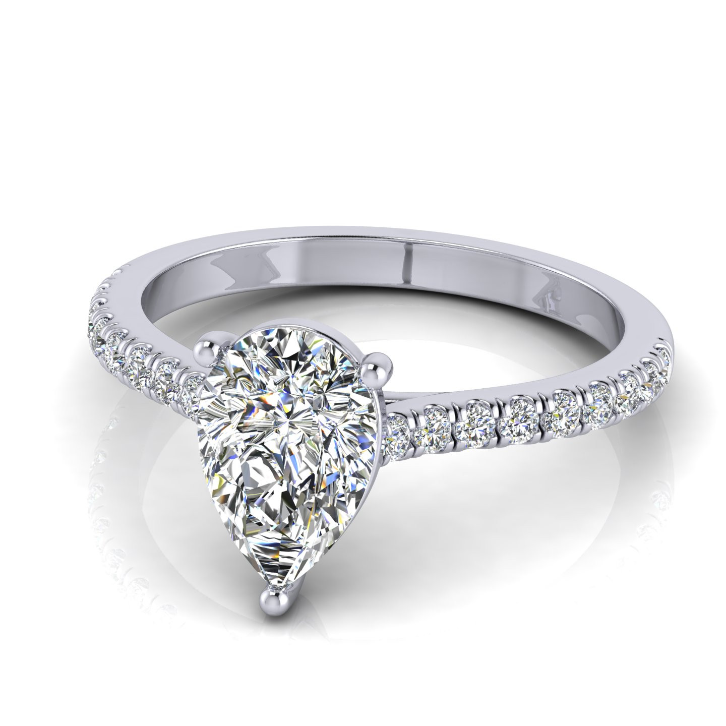 Pear Diamond Cathedral Set Style Engagement Ring 