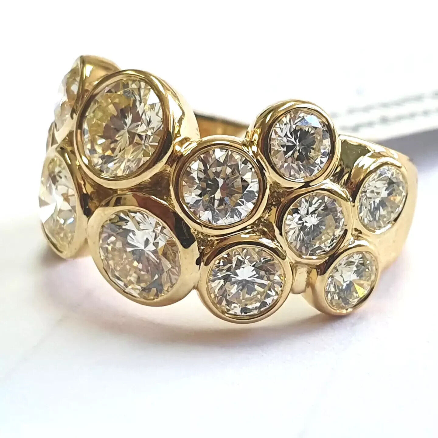 3.50 Ct Bezel Set Round Diamond Designer Bubble Ring In 18k Yellow Gold