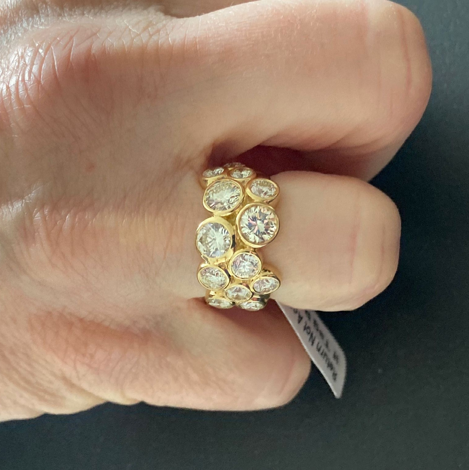 3.25 Ct Bezel Set Round Diamond Designer Bubble Ring In 18k Yellow Gold