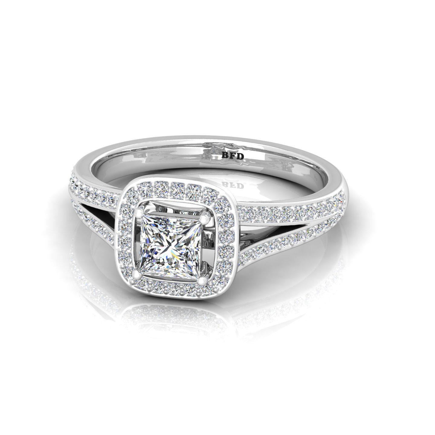 Princess Diamond Halo Set With Split Shank Ring