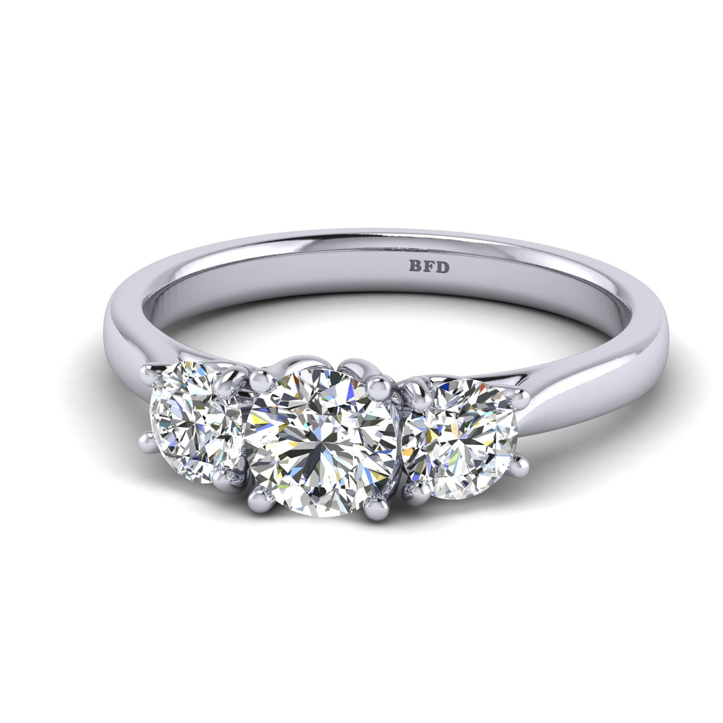 Petal Shape Claw Set Three Stone Engagement Ring