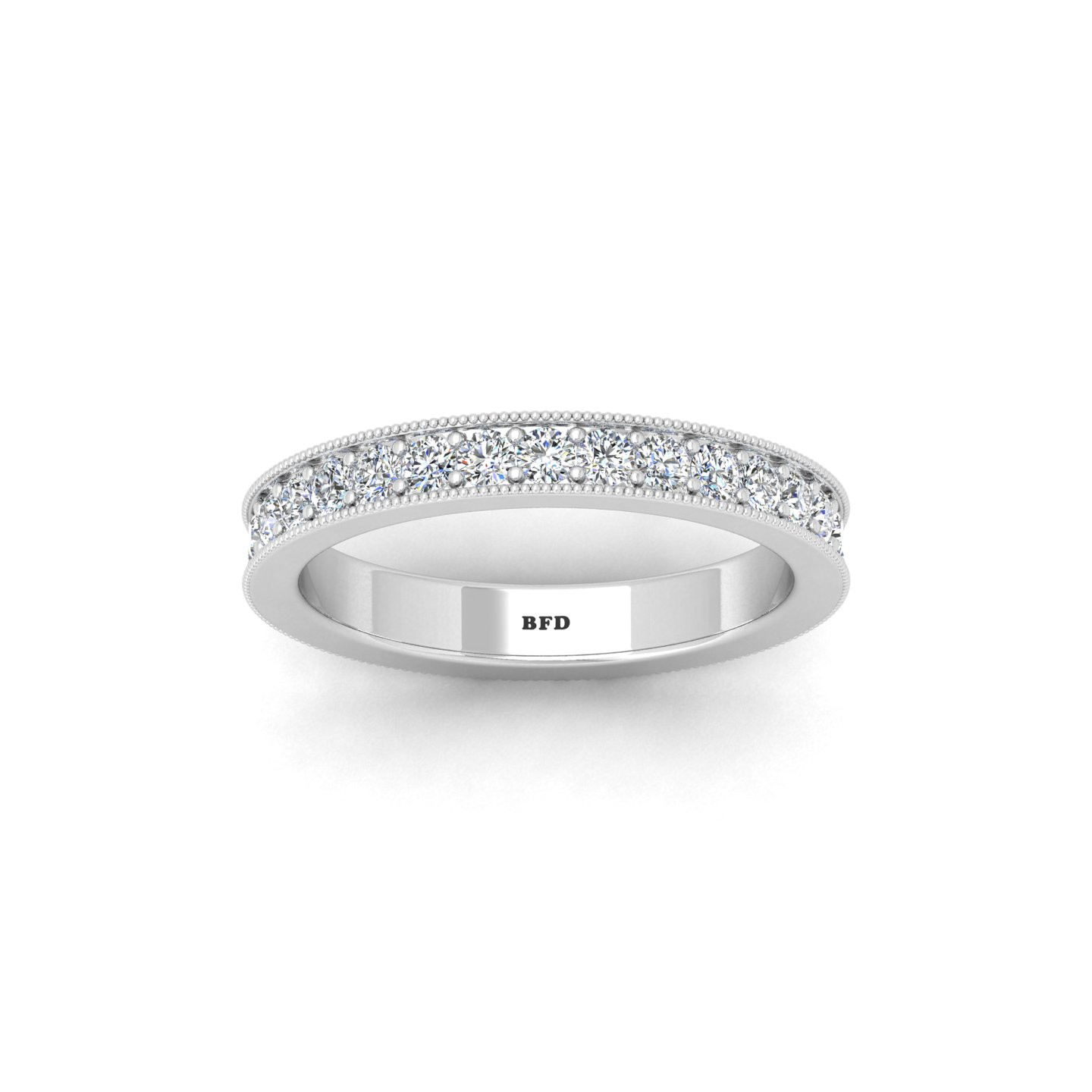 3mm 1.00 Ct F/VS Round Diamond Pave Set Milligrain Full Eternity Ring In Platinum For Her