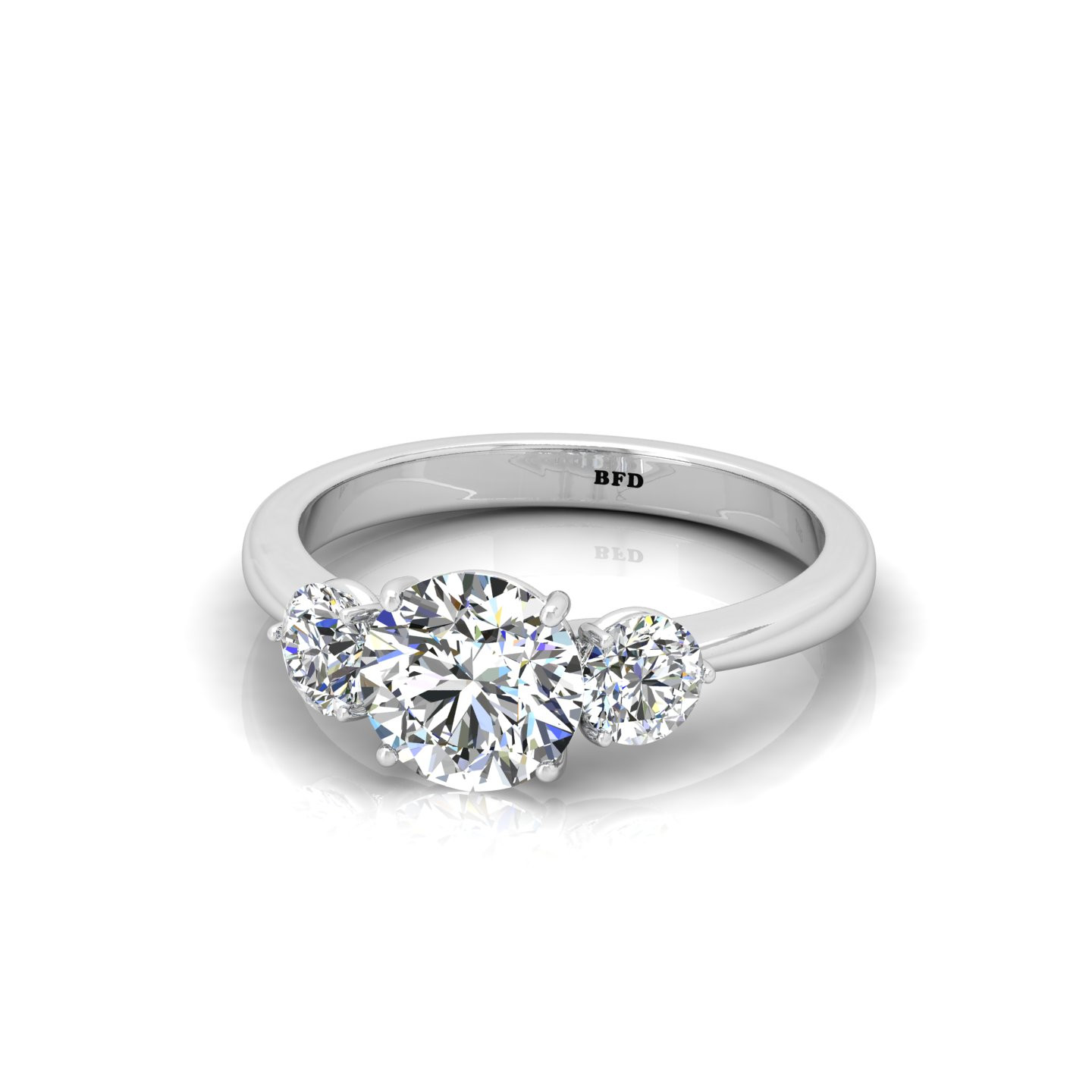 Round Diamond Designer Prong Three Stone Engagement Ring 