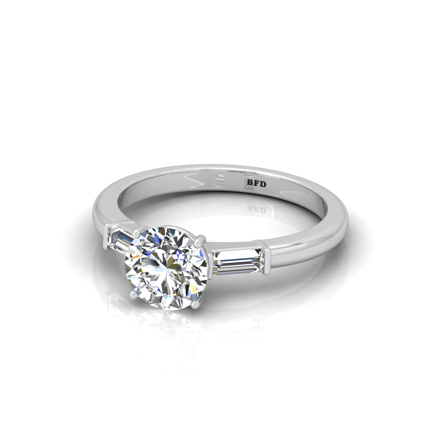 Round And Baguette Diamond Three Engagement Stone Ring