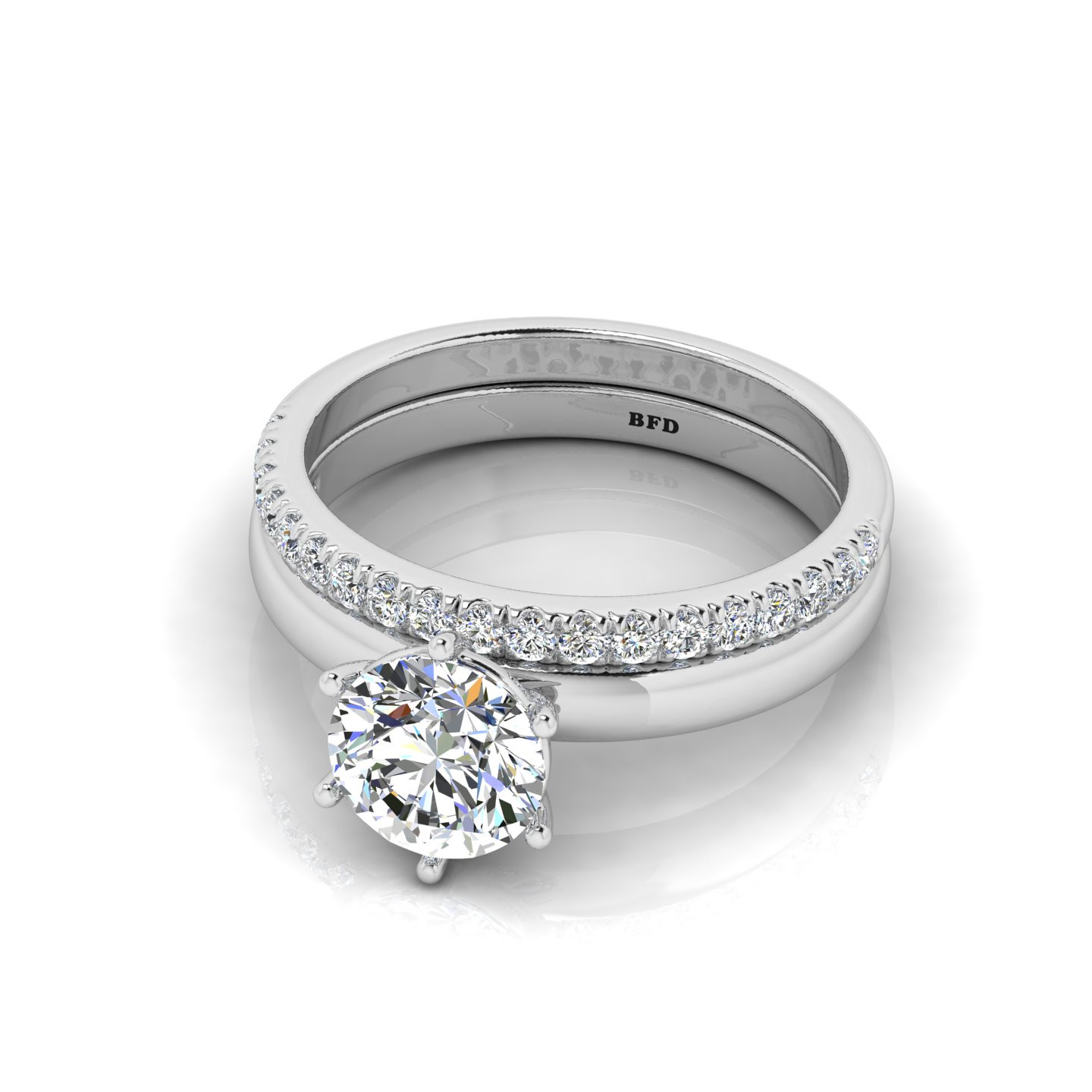 Classic Round Diamond Six Claw Solitaire Ring With Wedding Band