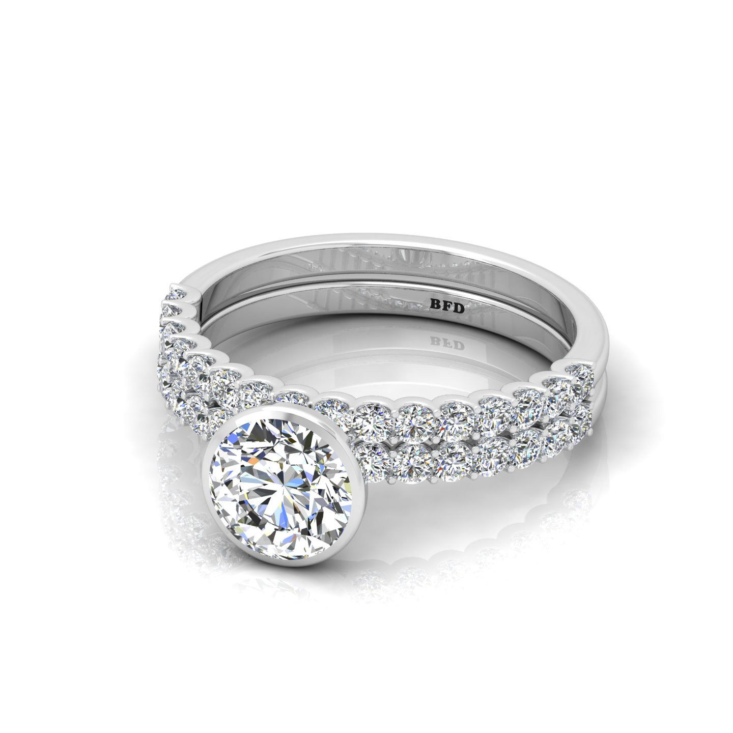 Round Diamond Solitaire Ring With U Prong Set Wedding Band