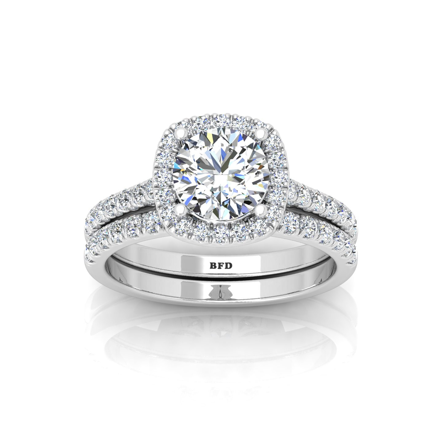 Round Diamond Halo Engagement Ring With Matching Wedding Band