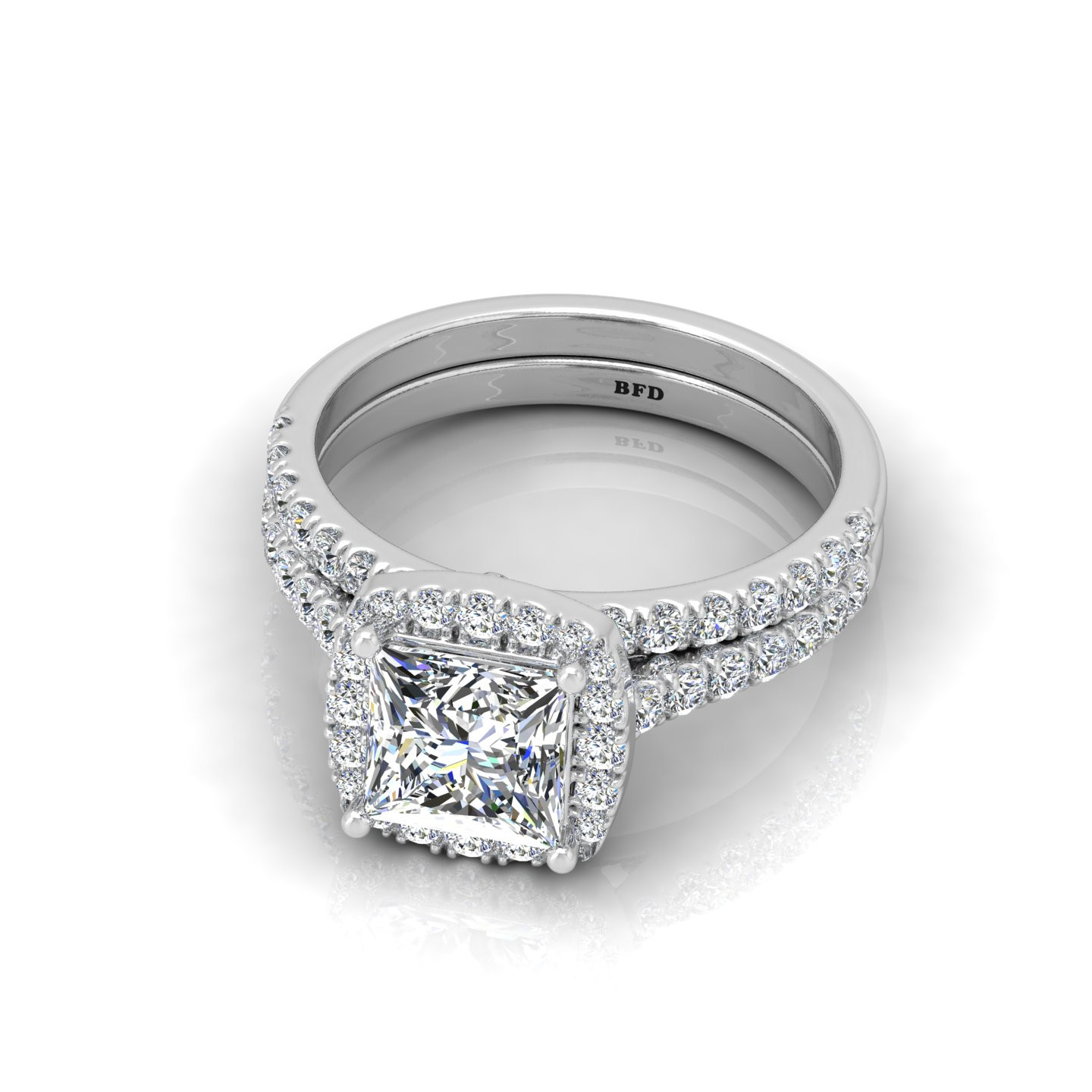 Princess Diamond Halo Engagement Ring With Matching Band