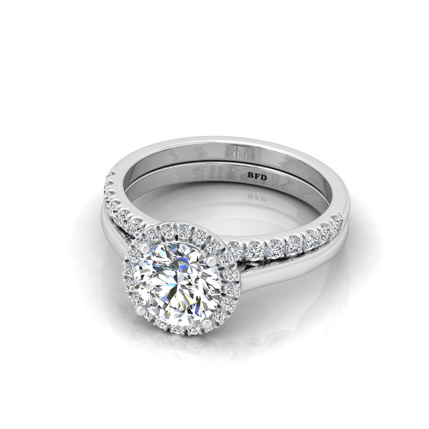 Bridal Set Round Diamond Designer Halo Engagement Ring