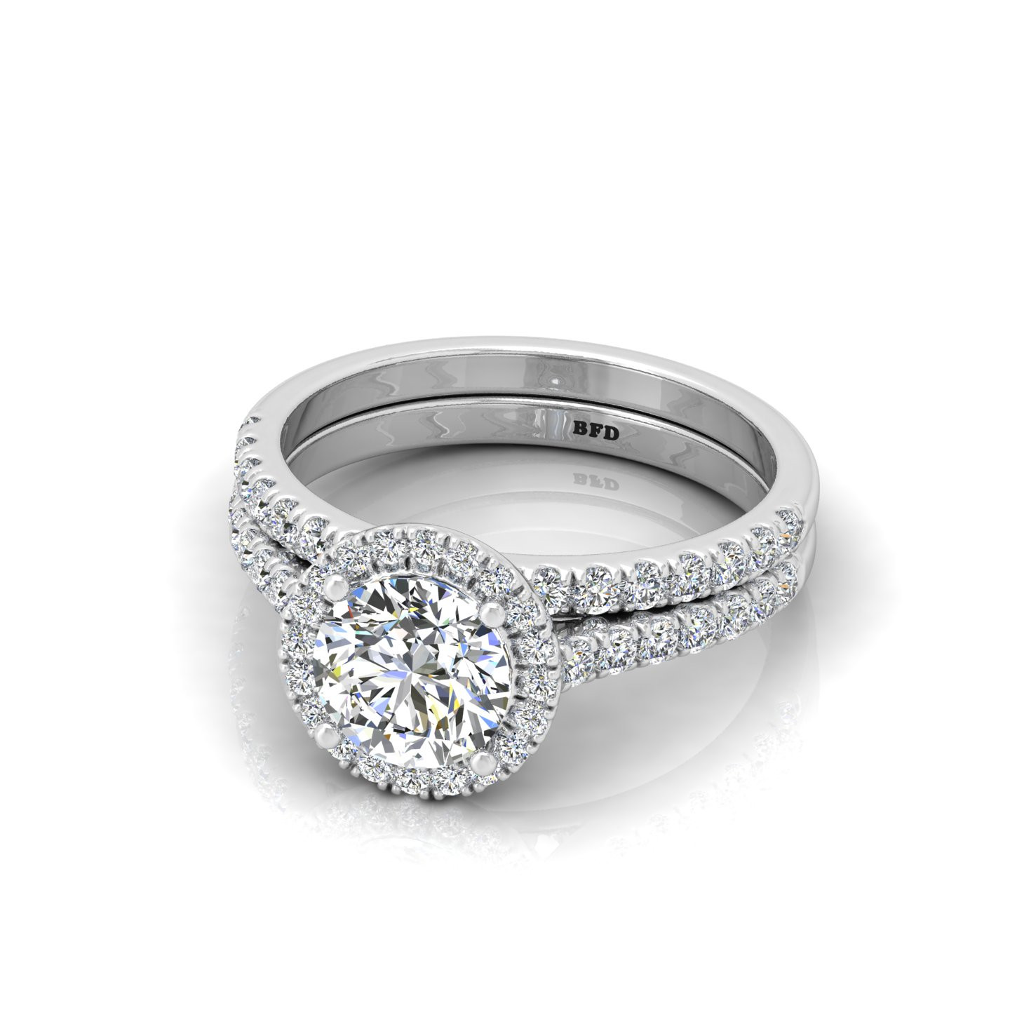 Bridal Set Round Diamond Halo Engagement Ring