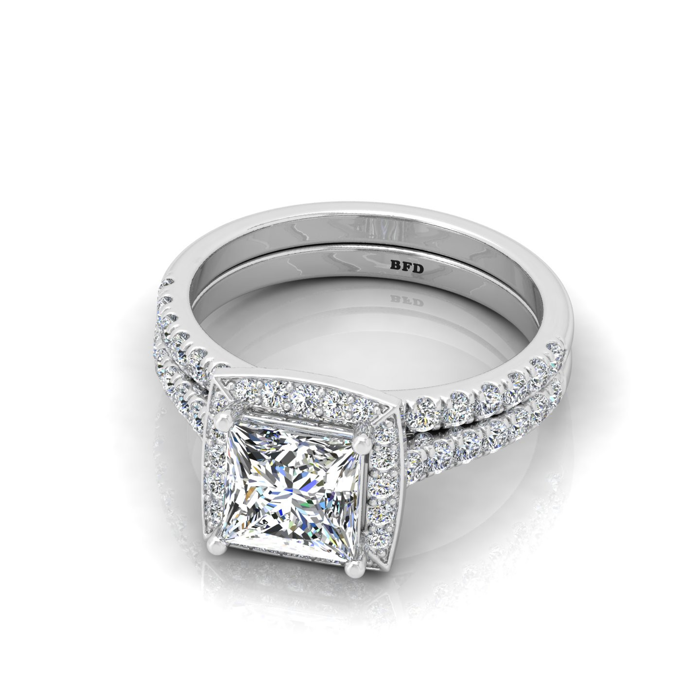 Princess Diamond Classic Halo Engagement Ring With Matching Band