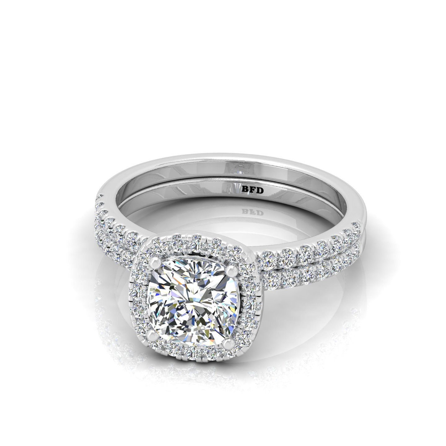 Bridal Set Cushion Cut Diamond Halo Engagement Ring