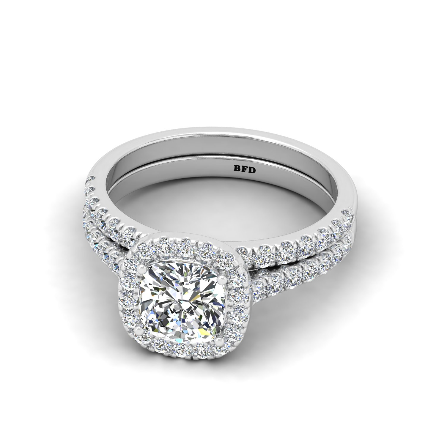 Bridal Set Classic Cushion Diamond Halo Engagement Ring