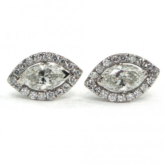 PLATINUM 0.75 CT F/VS NATURAL MARQUISE SHAPE DIAMOND HALO STUD EARRINGS