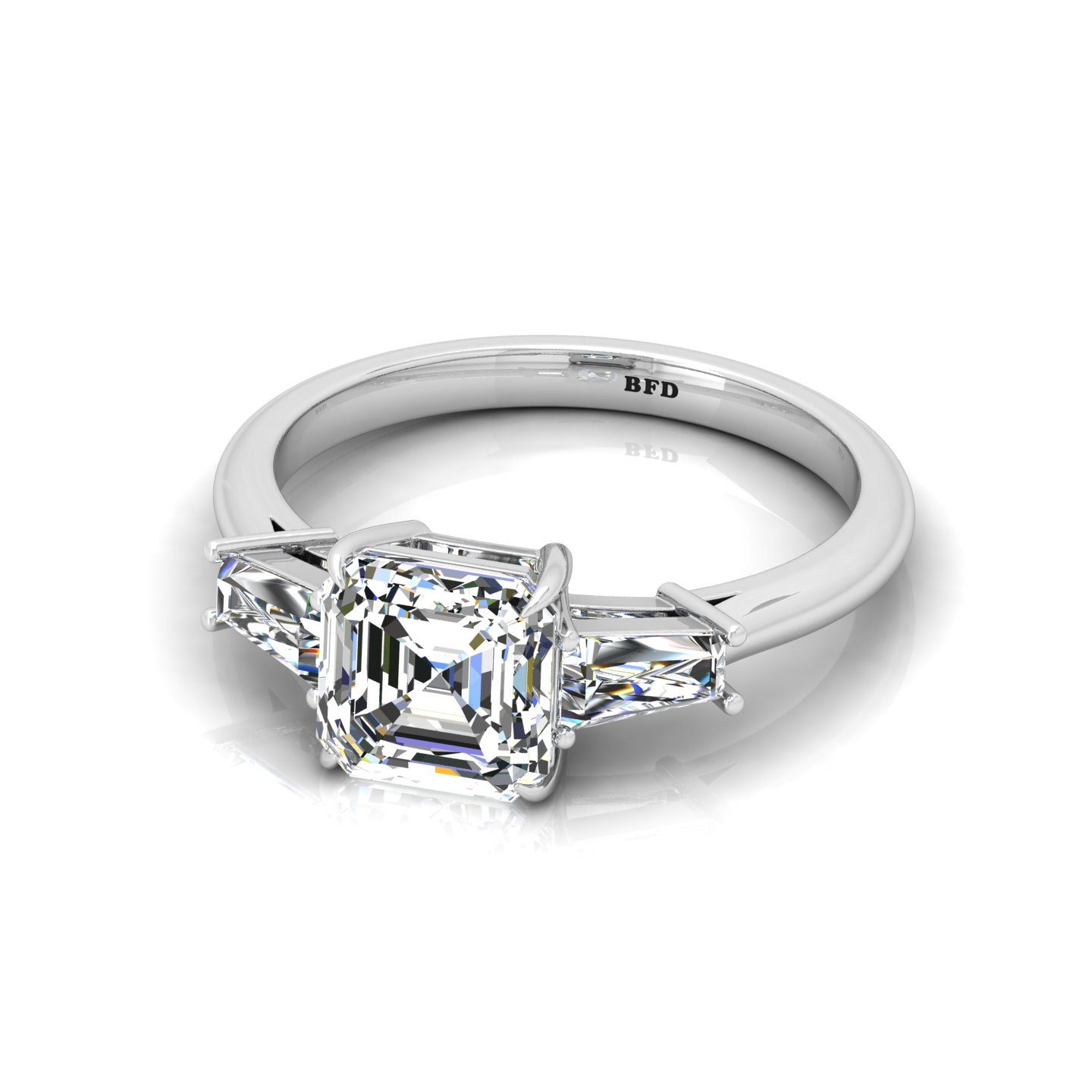 Asscher With Tapper Baguette Diamond Three Stone Ring