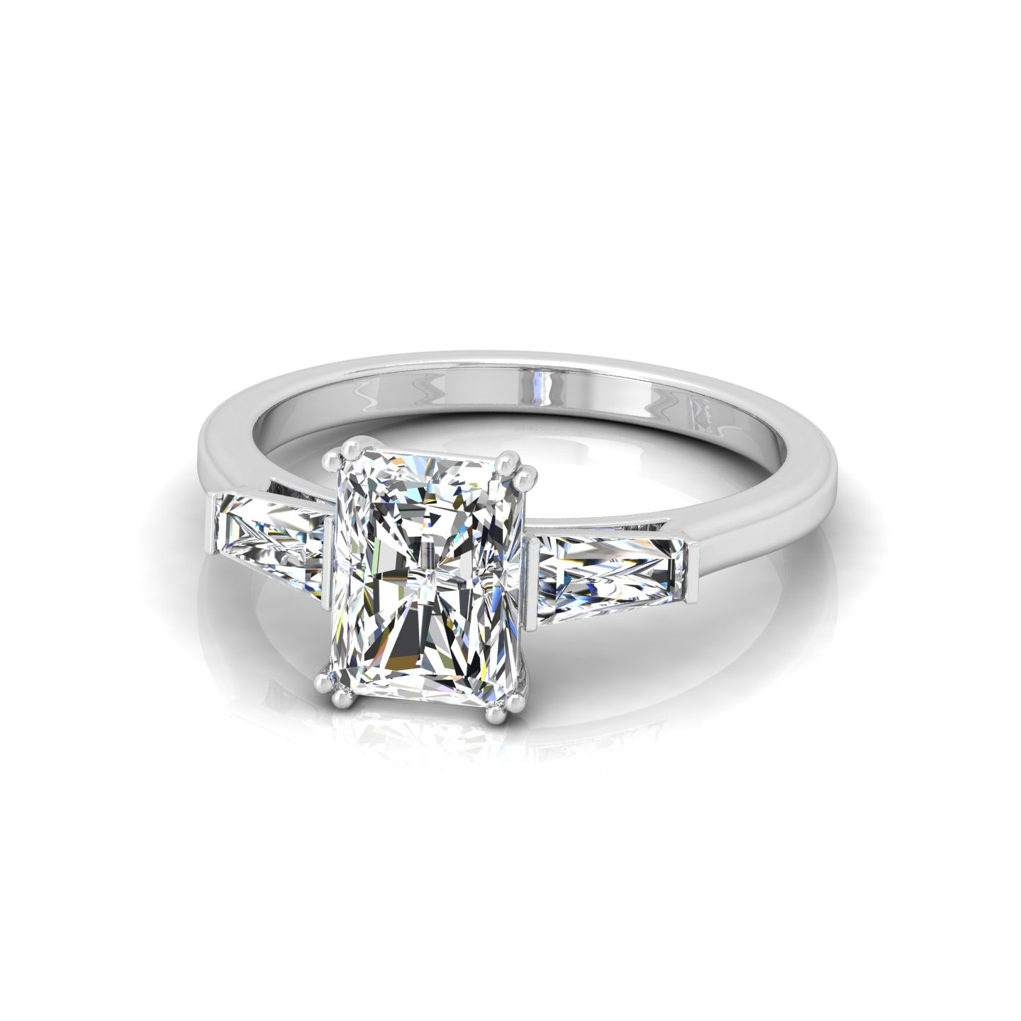 Radiant With Tapper Baguette Diamond Three Stone Ring