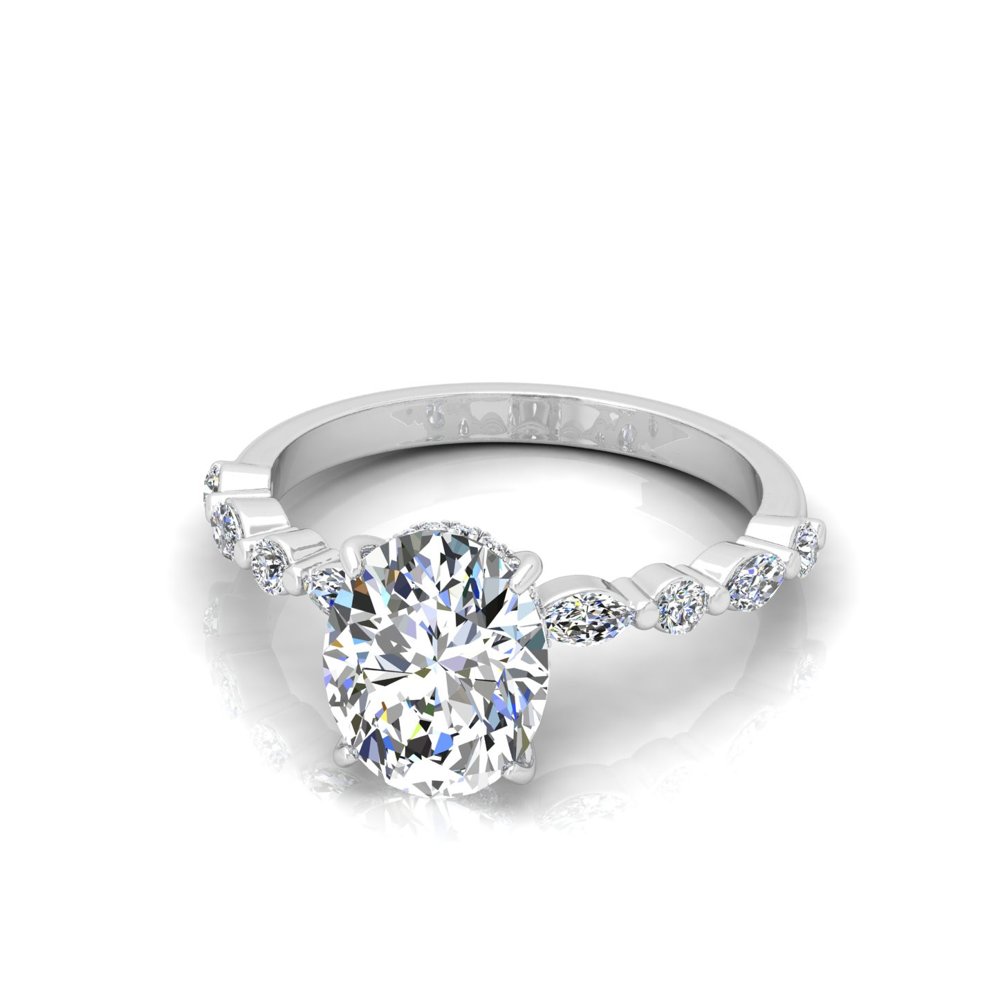 Oval Diamond Hidden Halo Engagement Ring 