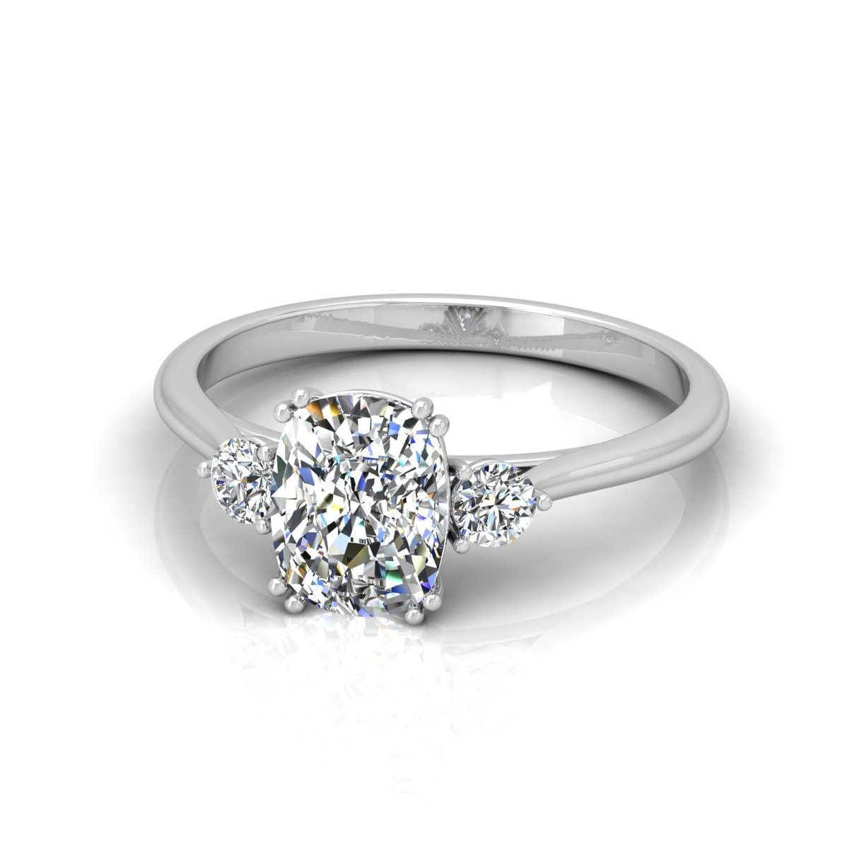 Long Cushion Diamond Three Stone Engagement Ring