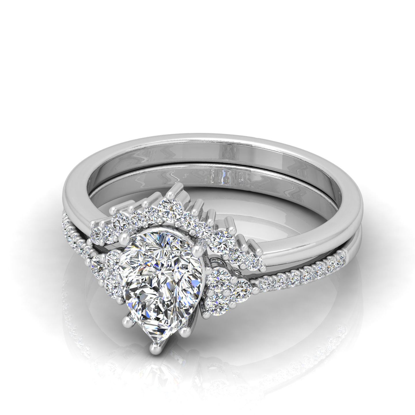 Bridal Set Pear Diamond Ring With Designer Wedding Band