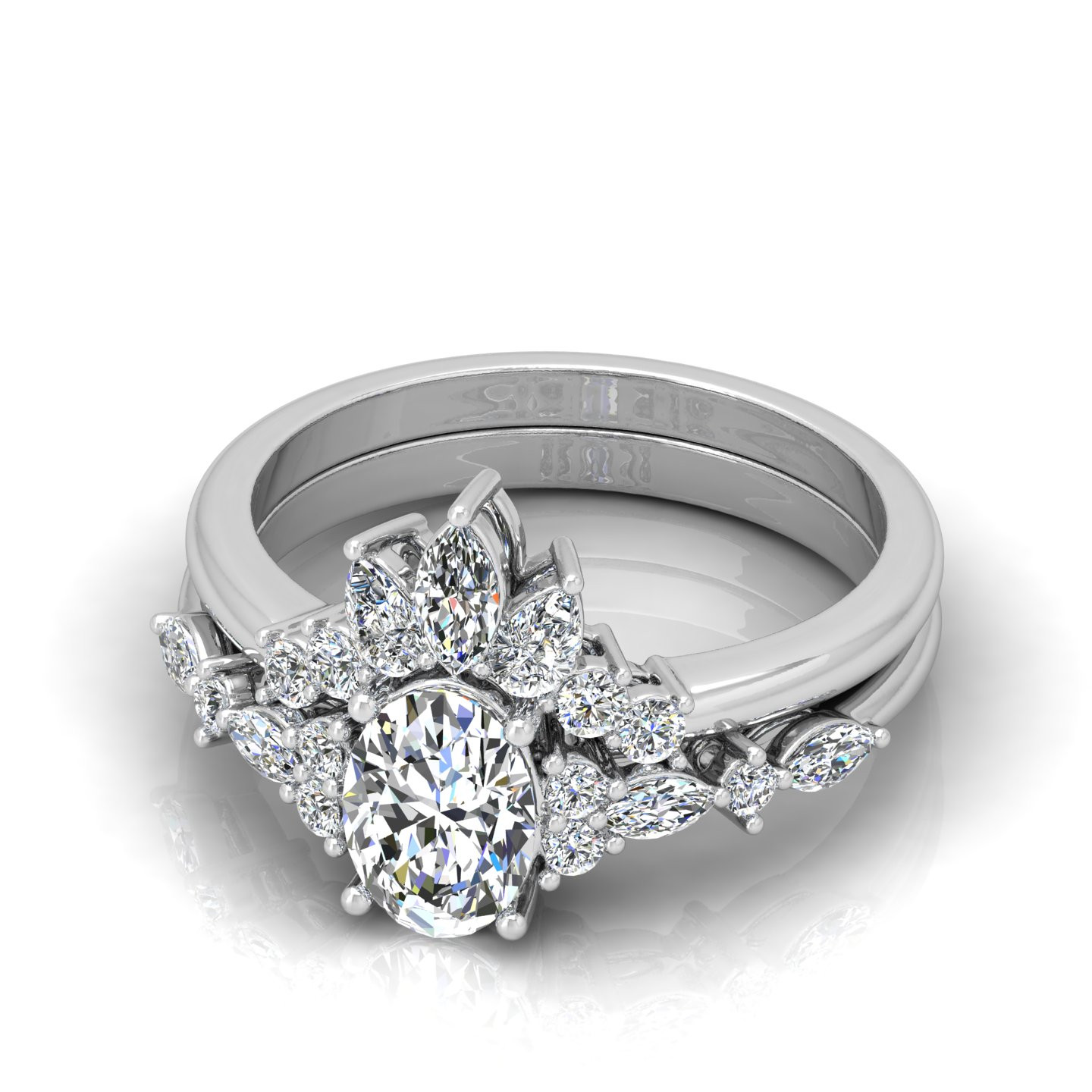 Bridal Set Oval Diamond Ring With Designer Wedding Band