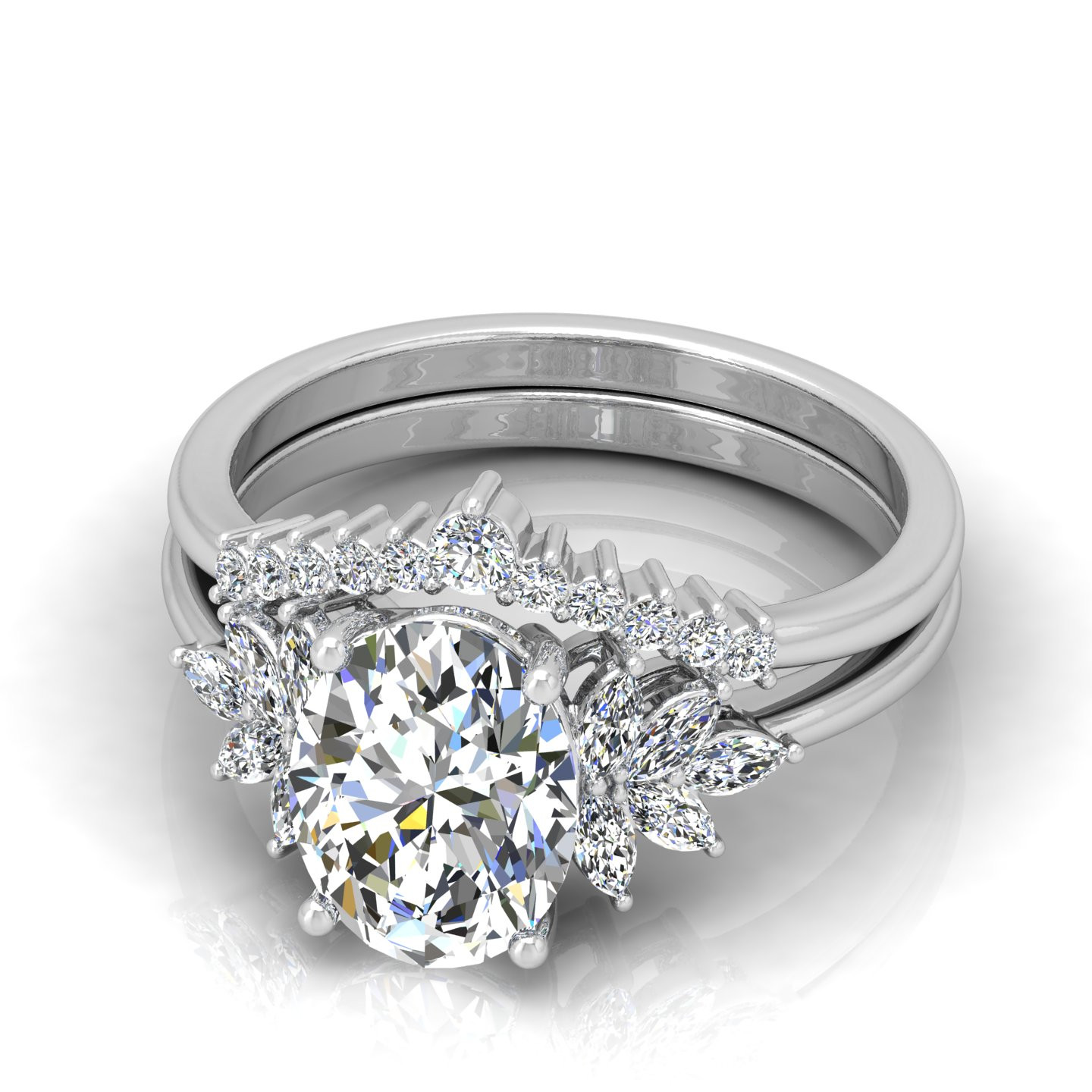 Modern Style Oval Diamond Ring With Designer Wedding Band