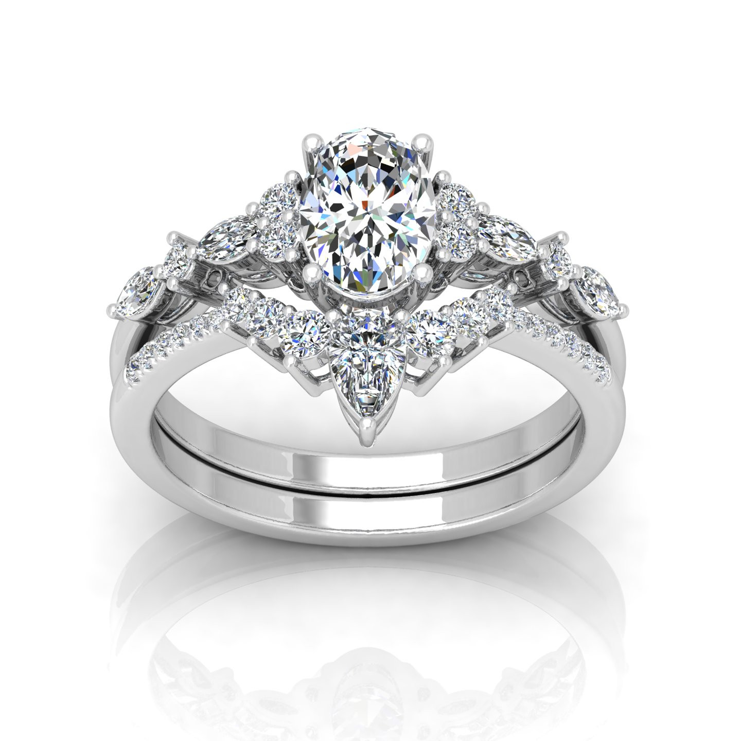 Bridal Set Oval Diamond Engagement Ring With Designer Wedding Band