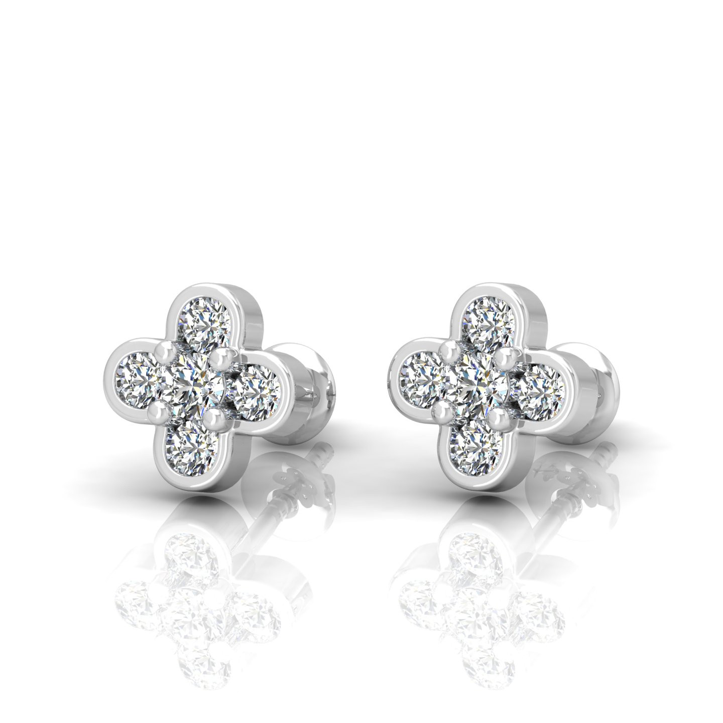 0.20 Ct Natural Round Diamond Bezel Set Stud Earring Crafted In 9k Gold