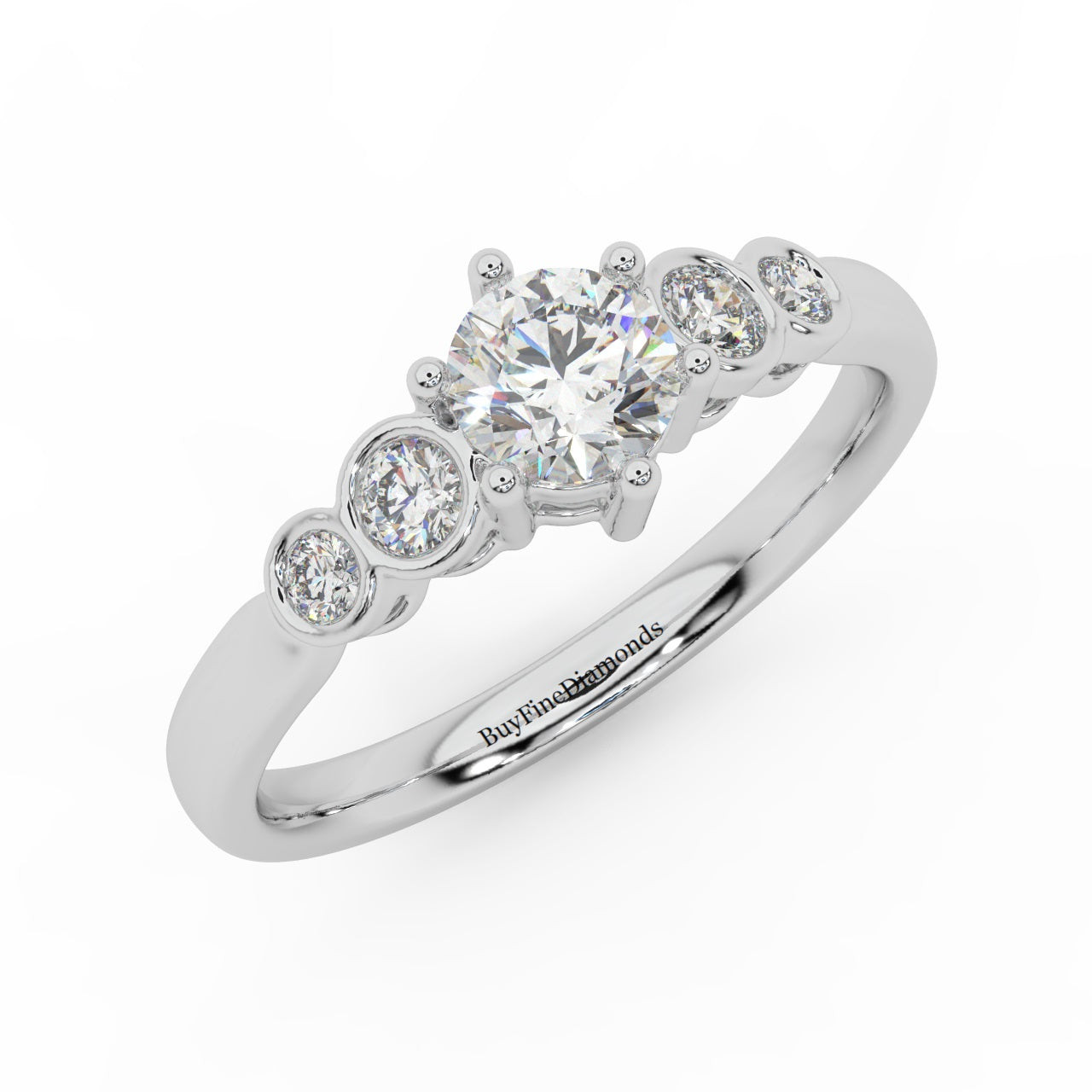 0.60 CT NATURAL ROUND DIAMOND ENGAGEMENT RING WITH SIDE STONE, PLATINUM , 9K, 18K GOLD