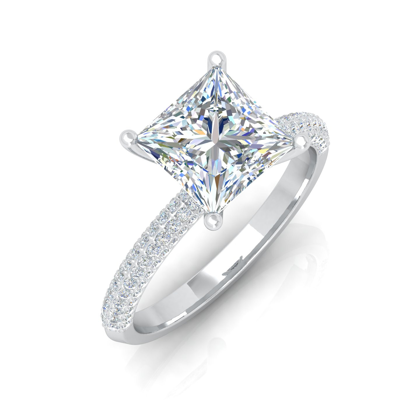 Princess With Side Round Diamond Women's Engagement Ring