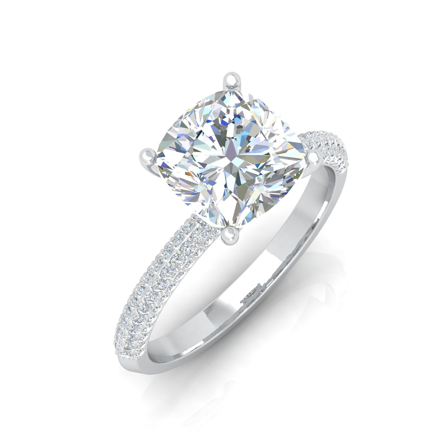 Cushion With Side Round Diamond Women's Engagement Ring