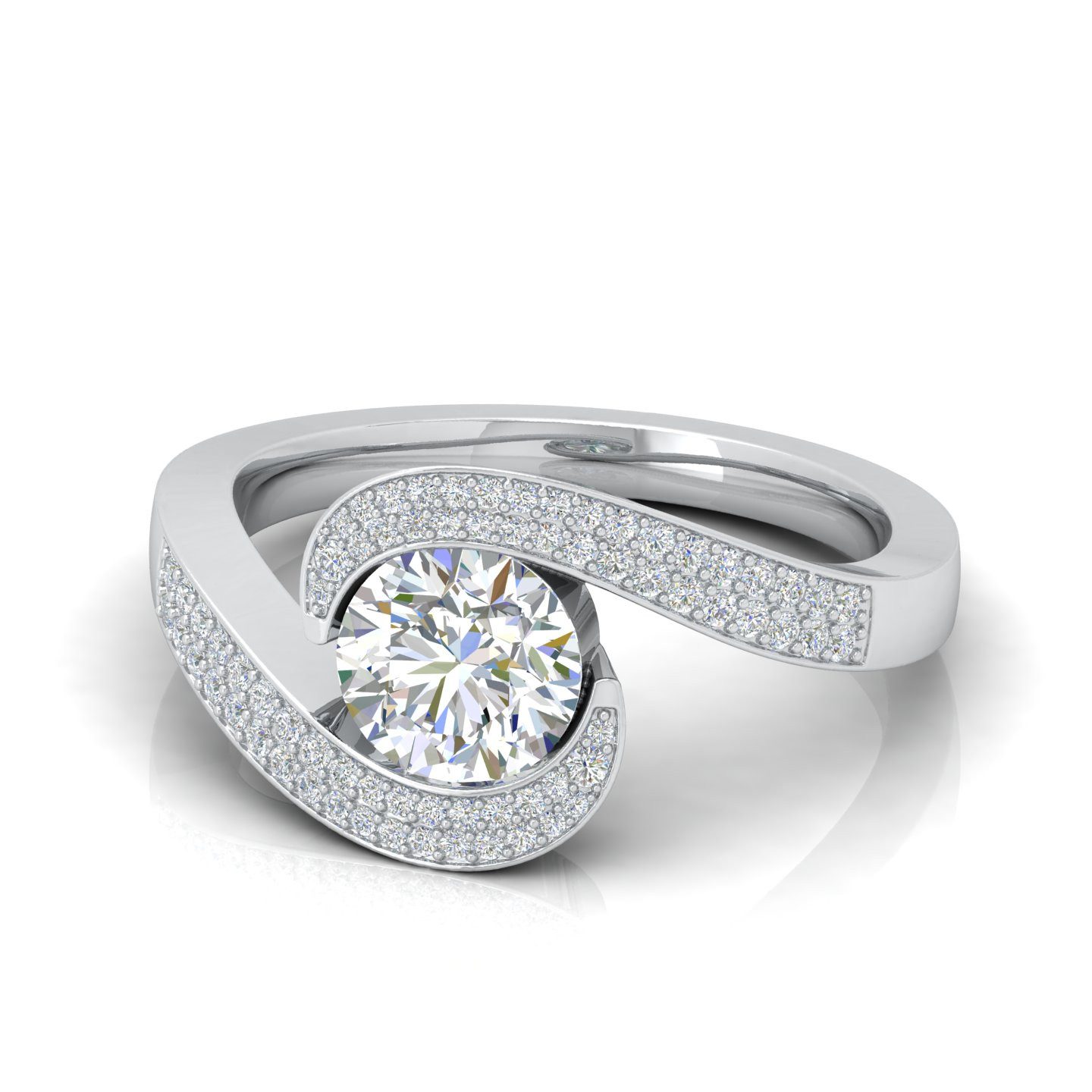 1.00 Ct F/VS Round Diamond Tension Set Designer Engagement Ring