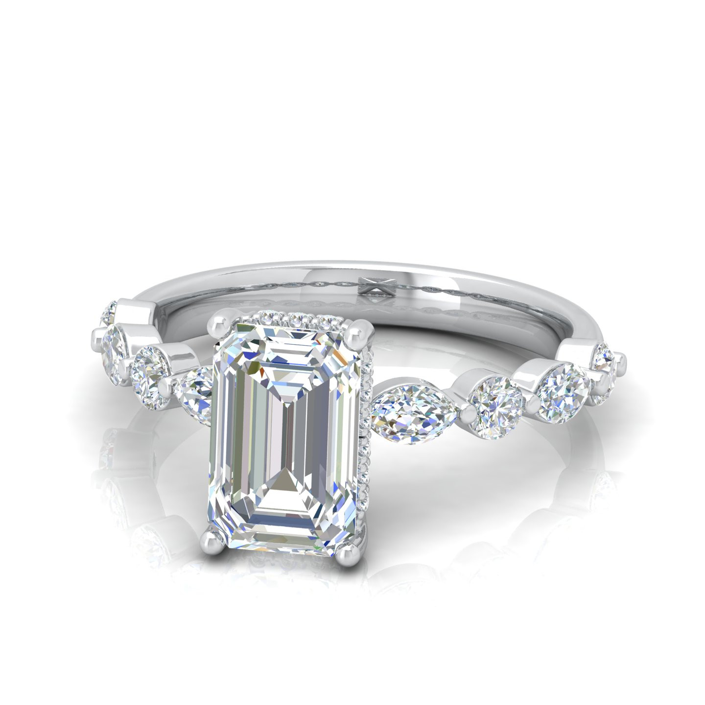 Emerald Cut Diamond Hidden Halo Vintage Engagement Ring