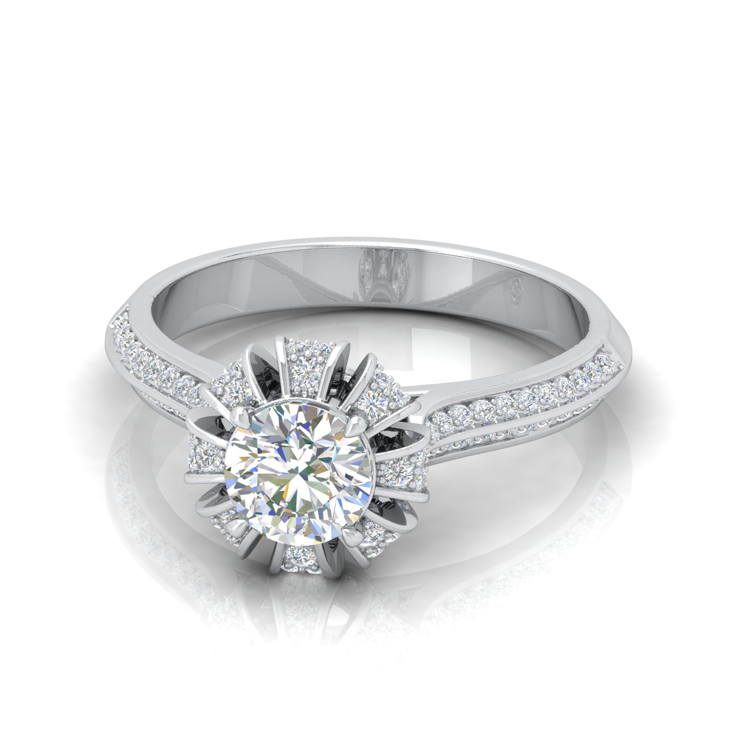 Round Diamond Hidden Halo Designer Vintage Engagement Ring