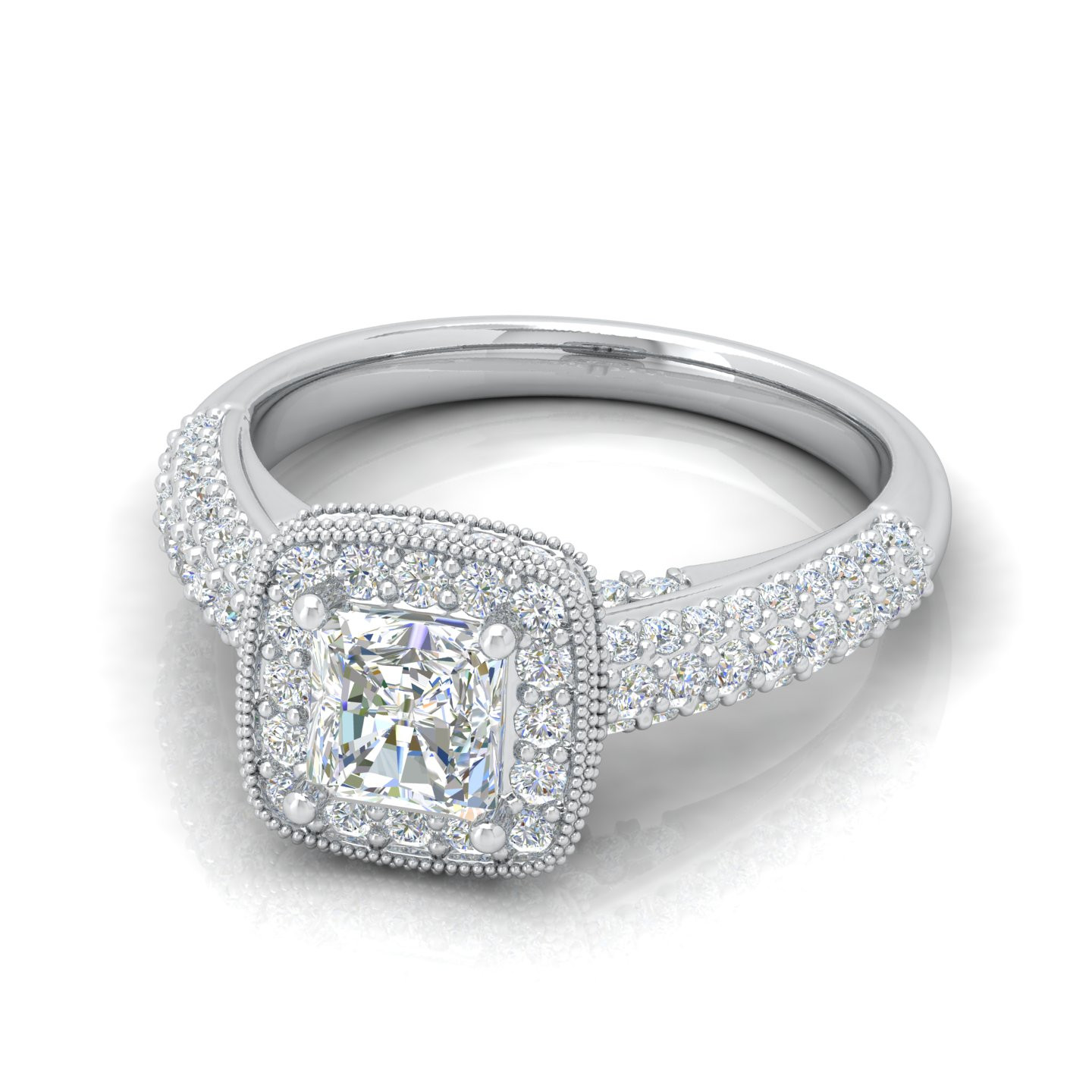 Radiant Diamond Halo Set With Side Round Diamond Engagement Ring