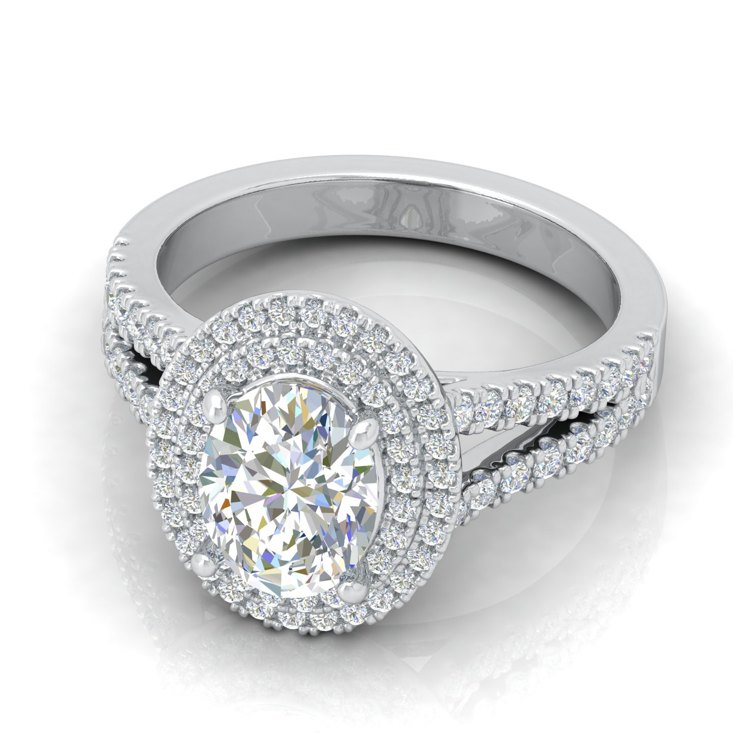 Oval Diamond Double Halo Designer Engagement Ring