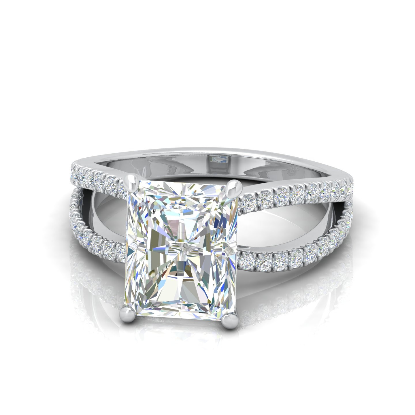 Lab Grown Radiant Cut Diamond Split Shank Designer Engagement Ring